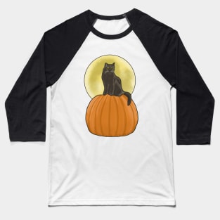 Black Cat on a Pumpkin Baseball T-Shirt